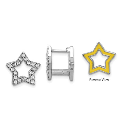 Sterling Silver RH-plate Yellow Enamel Star Crystal Hinged Earrings