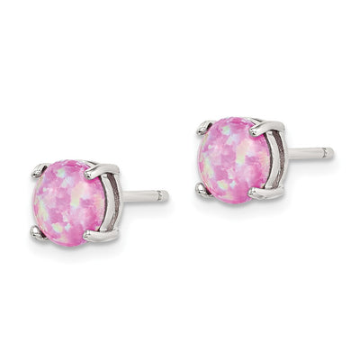 Sterling Silver Polished Pink, White & Blue Round Created Opal 3 Pair Set of Stud Earrings