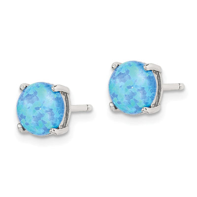 Sterling Silver Polished Pink, White & Blue Round Created Opal 3 Pair Set of Stud Earrings