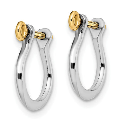 De-Ani Sterling Silver Rhodium-plated Polished 3D Small Shackle with 14K Screw Earrings