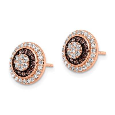 Sterling Silver Rose-tone Black Rhodium-plated CZ Fancy Post Earrings, 11 x 11mm