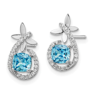 Sterling Silver Rhodium-plated Blue & White CZ Butterfly Post Earrings, 15.61 x 8.51mm