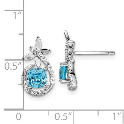 Sterling Silver Rhodium-plated Blue & White CZ Butterfly Post Earrings, 15.61 x 8.51mm
