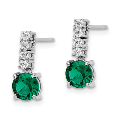 Sterling Silver Polished Rhodium-plated Green/Clear CZ Post Dangle Earrings, 14 x 6mm