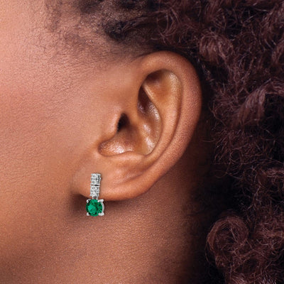 Sterling Silver Polished Rhodium-plated Green/Clear CZ Post Dangle Earrings, 14 x 6mm
