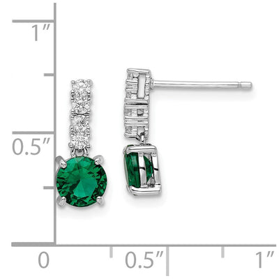 Sterling Silver Polished Rhodium-plated Green/Clear CZ Post Dangle Earrings, 14 x 6mm