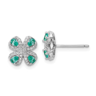 Sterling Silver Rhodium plated Teal & White CZ Post Earrings (Style QE15778)