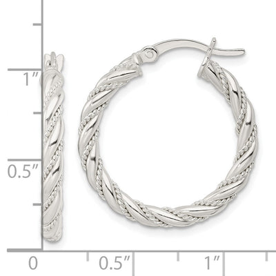 Sterling Silver Polished Twisted Rope Hoop Earrings, 26.5 x 3mm
