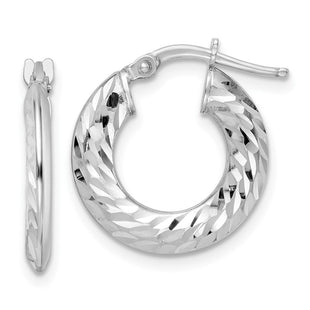 Sterling Silver Rhodium-plated D/C Knife-edge Tube Hoop Earrings (Style QE15849)