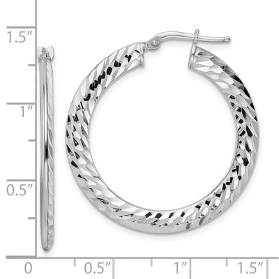 Sterling Silver Rhodium-plated D/C Knife-edge Tube Hoop Earrings, 32 x 2mm