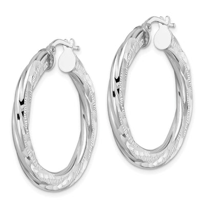Sterling Silver Rhodium-plated D/C Twisted Tube Hoop Earrings, 33 x 3mm