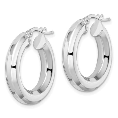 Sterling Silver Rhodium-plated Octagon Tube Hoop Earrings, 24 x 5mm