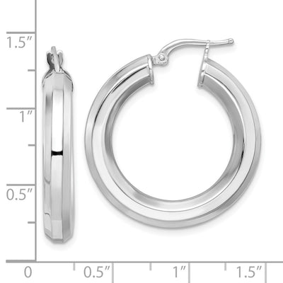 Sterling Silver Rhodium-plated Octagon Tube Hoop Earrings, 30 x 5mm