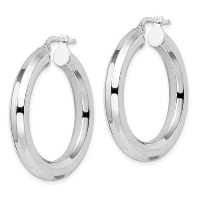 Sterling Silver Rhodium-plated Octagon Tube Hoop Earrings, 34 x 5mm