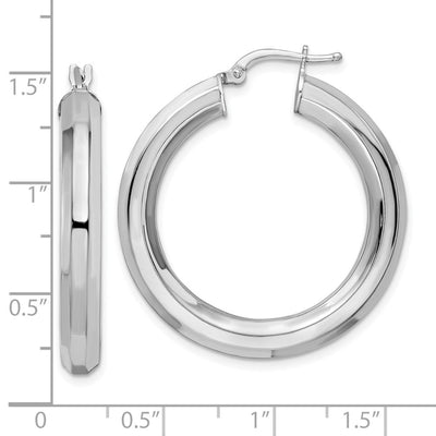 Sterling Silver Rhodium-plated Octagon Tube Hoop Earrings, 34 x 5mm