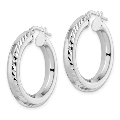 Sterling Silver Rhodium-plated D/C Octagon Tube Hoop Earrings, 30 x 5mm