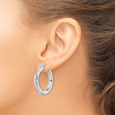 Sterling Silver Rhodium-plated D/C Octagon Tube Hoop Earrings, 30 x 5mm