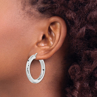 Sterling Silver Rhodium-plated D/C Octagon Tube Hoop Earrings, 34 x 5mm