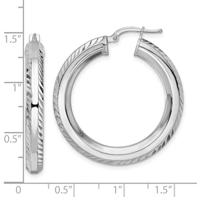Sterling Silver Rhodium-plated D/C Octagon Tube Hoop Earrings, 34 x 5mm