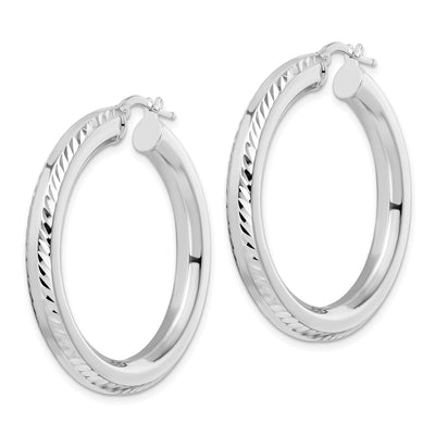 Sterling Silver Rhodium-plated D/C Octagon Tube Hoop Earrings, 38 x 5mm