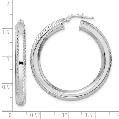 Sterling Silver Rhodium-plated D/C Octagon Tube Hoop Earrings, 38 x 5mm