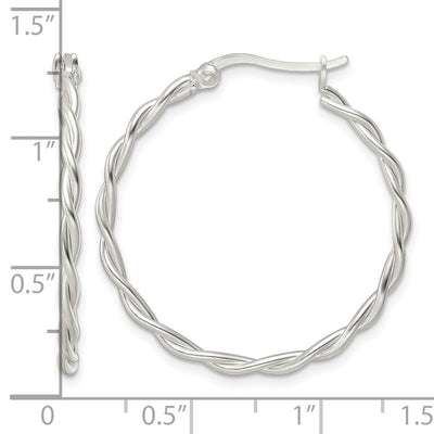 Sterling Silver Satin Twisted Hoop Earrings, 30 x 2mm