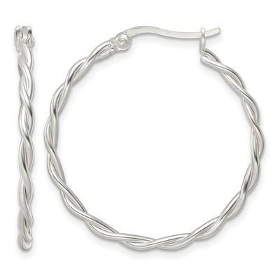 Sterling Silver Satin Twisted Hoop Earrings, 30 x 2mm