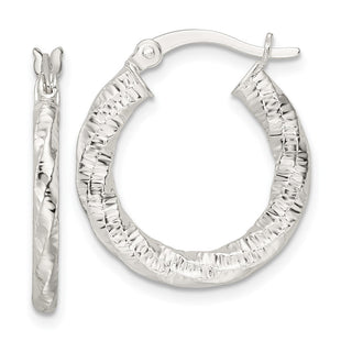 Sterling Silver Polished and Textured Twisted Hoop Earrings (Style QE15889)