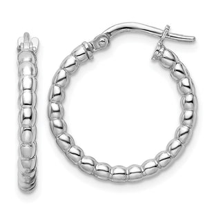 Sterling Silver Rhodium-plated Polished Beaded Hoop Earrings (Style QE15890)