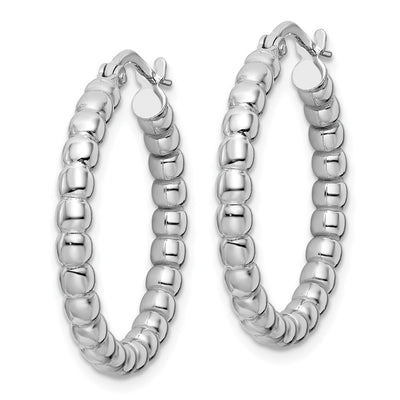 Sterling Silver Rhodium-plated Polished Beaded Hoop Earrings, 26.5 x 3mm