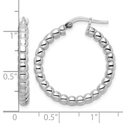 Sterling Silver Rhodium-plated Polished Beaded Hoop Earrings, 26.5 x 3mm