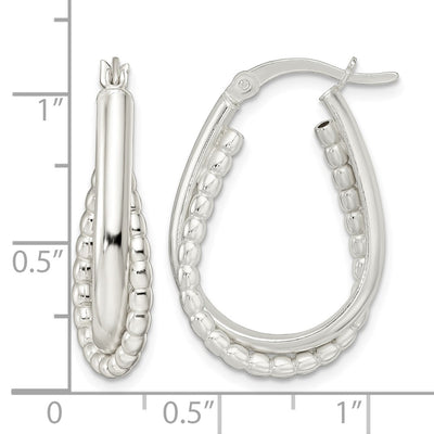 Sterling Silver Rhodium-plated Polished Double Oval Hoop Earrings, 27 x 5.5mm