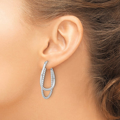 Sterling Silver Rhodium-plated Polished Double Oval Hoop Earrings, 37.6 x 22.3mm