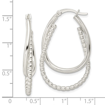 Sterling Silver Rhodium-plated Polished Double Oval Hoop Earrings, 37.6 x 22.3mm