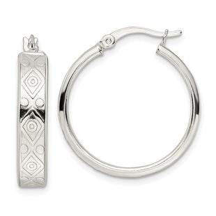 Sterling Silver Polished Geometric Design Round Hoop Earrings (Style QE15919)