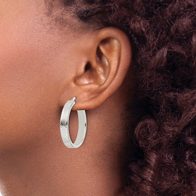 Sterling Silver Polished Geometric Design Round Hoop Earrings, 31.5 x 5.25mm
