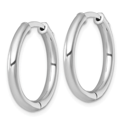 Sterling Silver Rhodium-plated Polished with Safety Lock Round Hinged Hoop Earrings, 25 x 3mm