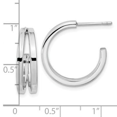 Sterling Silver Rhodium Plated Split Design Hoop Post Earrings, 20.6 x 20.5mm
