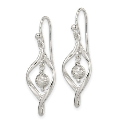 Sterling Silver Polished & Diamond-cut Twist w/Ball Center Dangle Earrings