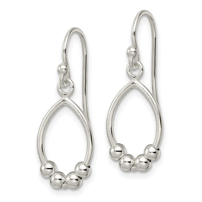 Sterling Silver Polished Beaded Teardrop Dangle Earrings, 27.8 x 10.15mm