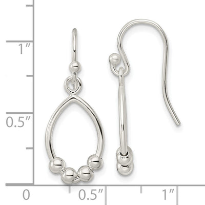 Sterling Silver Polished Beaded Teardrop Dangle Earrings, 27.8 x 10.15mm