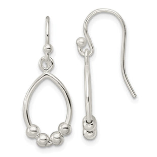 Sterling Silver Polished Beaded Teardrop Dangle Earrings (Style QE16090)