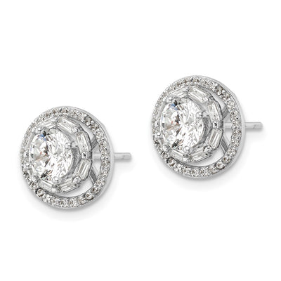 Sterling Silver Rhodium-plated Polished CZ Stud w/ Jackets Earrings