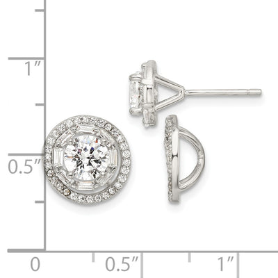 Sterling Silver Rhodium-plated Polished CZ Stud w/ Jackets Earrings