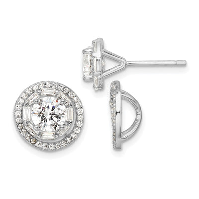 Sterling Silver Rhodium-plated Polished CZ Stud w/ Jackets Earrings