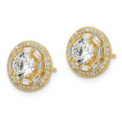 Sterling Silver Gold-tone Polished CZ Stud w/ Jackets Earrings