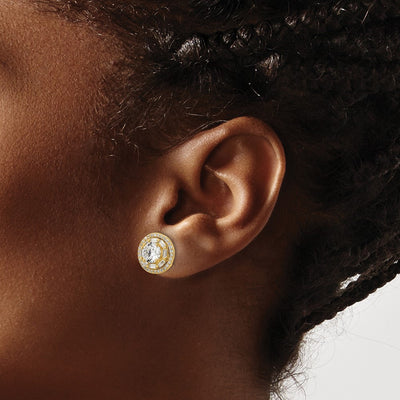 Sterling Silver Gold-tone Polished CZ Stud w/ Jackets Earrings