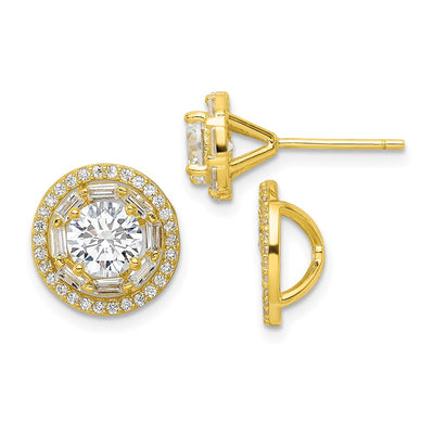 Sterling Silver Gold-tone Polished CZ Stud w/ Jackets Earrings