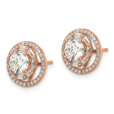 Sterling Silver Rose-tone Polished CZ Stud w/ Jackets Earrings