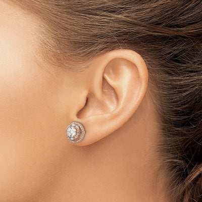 Sterling Silver Rose-tone Polished CZ Stud w/ Jackets Earrings